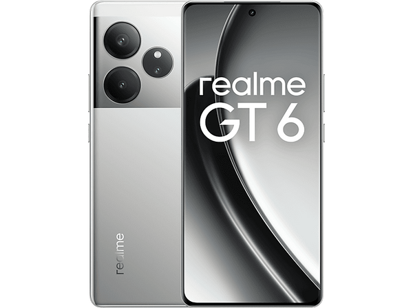 Móvil - realme GT6, Fluid Silver, 512 GB, 16 GB RAM, 6.78" FHD+ HDR 10+, Qualcomm® Adreno™ 735, 5500 mAh, Android
