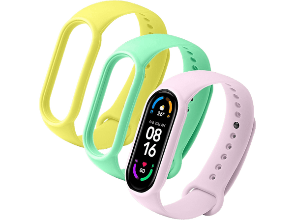 Correa - CellularLine KITBAND2MISMART6, Kit 3 correas para Xiaomi Mi Smart Band 6 / Mi Smart Band 5, Silicona, Amarillo/Verde/ Rosa