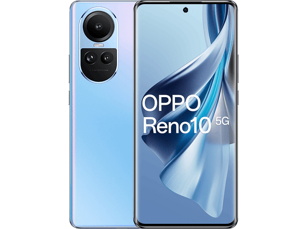 Móvil - OPPO Reno10 5G, Ice Blue, 256 GB, 8 GB RAM, 6.7" AMOLED Full HD+, Mediatek Dimensity 7050, 5000 mAh, Android 13