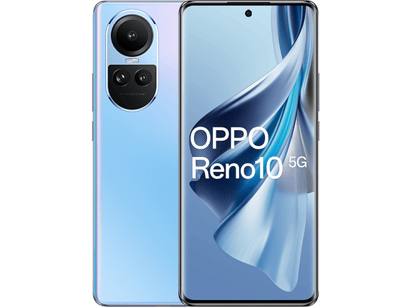 Móvil - OPPO Reno10 5G, Ice Blue, 256 GB, 8 GB RAM, 6.7" AMOLED Full HD+, Mediatek Dimensity 7050, 5000 mAh, Android 13