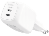 Cargador de pared - Belkin WCH019dqWH, 50W, Compatibles dispositivos con carga USB-C, 2 puertos tipo USB-C, Blanco