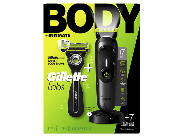 Afeitadora corporal - Gillette Labs i7 Body + Intimate, Tecnología Skinfirst, Luz LED, Wet&Dry, 3 peines, Pack con maquinilla GilletteLabs