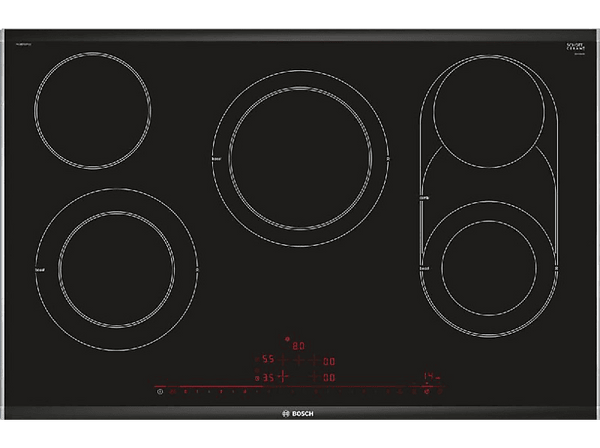 Placa vitrocerámica - Bosch PKM875DP1D, Vitrocerámica, Eléctrica, 5 zonas, 23 cm, Negro