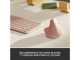 Ratón inalámbrico - Logitech Lift Vertical, Ergonómico, 4000 ppp, Botones personalizables, Multidispositivo, Windows-Mac, USB Logi Bolt, Rosa