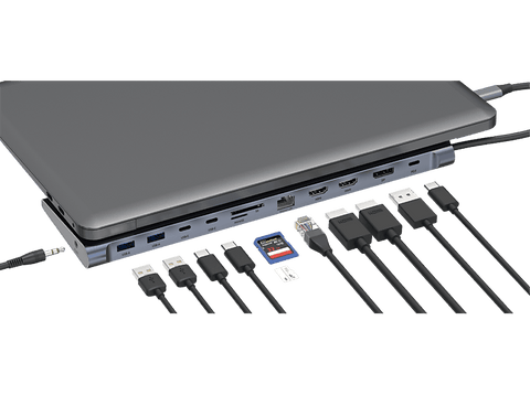 Docking station - Isy IDO-1100, Entradas USB A, USB C, HDMI, Audio 3.5mm, SD y microSD, Carga hasta 100W, Gris