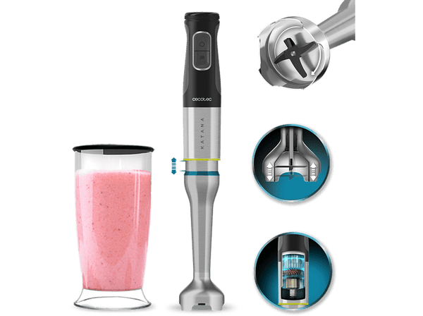 Batidora de mano - Cecotec Katana 15 Jar G, 1500 W, 21 velocidades, Turbo, Vaso de 800ml, Brazo XL, Grey