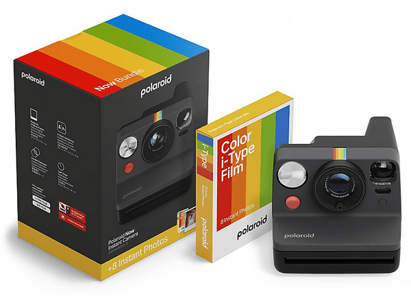 Cámara instantánea - Polaroid Now Generation 3 + Paquete de película Color i-Type, Flash preciso, Negro