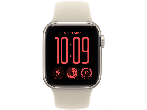 Apple Watch SE 3 (2026), GPS, 40 mm, Caja de aluminio Blanco estrella, Correa deportiva Arena, Talla S/M, Siri AI