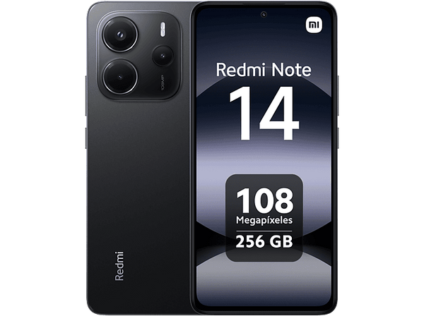 Móvil - Xiaomi Redmi Note 14, Negro medianoche, 256 GB, 8 GB RAM, 6.67" AMOLED FHD+, MediaTek Helio g99-Ultra, 5500 mAh