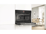 Horno compacto - Bosch CBG7741B1, Multifunción, Pirolítico y Limpieza por agua, 47 l, Pantalla táctil TFT, Home Connect ,59.4 cm, Negro