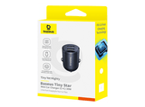 Cargador coche - Baseus Tiny Star Mini, 30W, 2x Tipo-C, Carga rápida, Multidispositivo, Con pestaña de extracción, Universal, Negro Cosmic