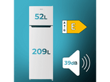 Frigorífico dos puertas - Cecotec Bolero CoolMarket 2D 261 White E, Capacidad 261 L, Modo Fast Freezing, LED interior, Clase energética E, White