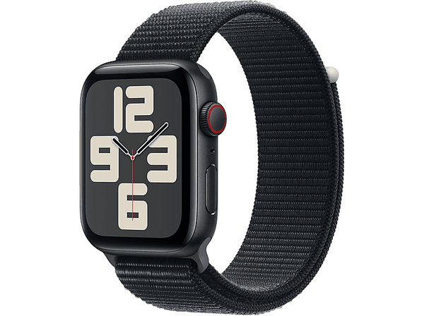 APPLE Watch SE (2023), GPS+CELL, 44 mm, Caja de aluminio medianoche, Vidrio delantero Ion-X, Correa Solo Loop medianoche