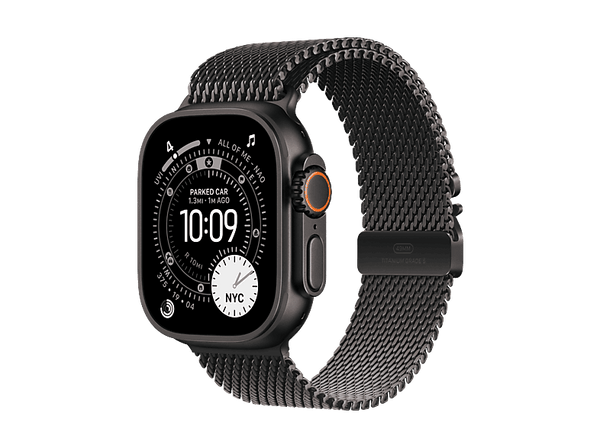 Apple Watch Ultra 3 (2025), GPS+CEL, 49 mm, Caja de Titanio Negro, Correa Titanium Milanese Loop Negro, L, Calidad del sueño, Via satélite