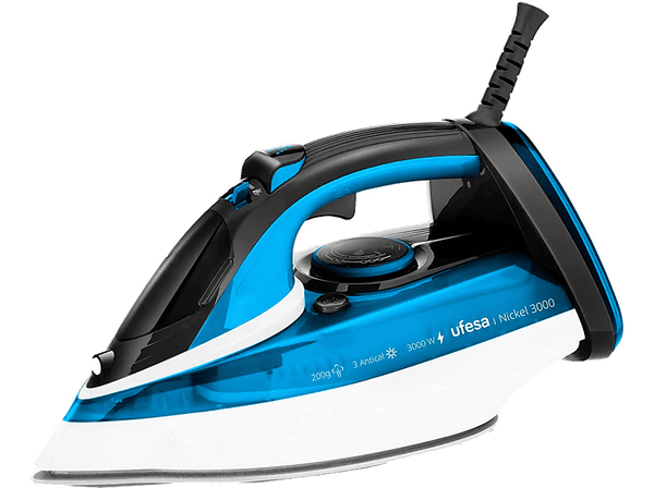 Plancha de vapor - Ufesa Nickel 3000, Golpe de vapor 200g, Depósito 400 ml, 3000W, Suela Cerámica, Azul