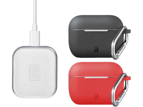 Base de carga - CellularLine Power Base Wireless Charger, Para Airpods Pro, Inalámbrico, Multicolor + 2 Fundas
