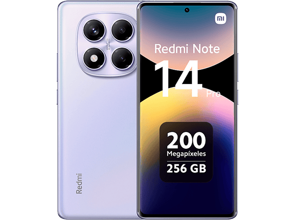 Móvil - Xiaomi Redmi Note 14 Pro, Púrpura aurora, 256 GB, 8 GB RAM, 6.67" AMOLED FHD+, MediaTek Helio G100-Ultra, 5500 mAh