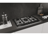 Placa gas - Haier Series 4 HAHG7W5XH, 5 quemadores, Gas natural, Zona grande 13.8 cm, Rejillas hierro fundido, Preciflame, 75 cm, Inox
