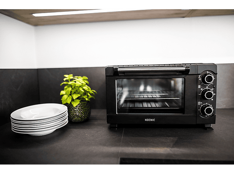 Mini horno -  Koenic KMO 4341, 20 l, 1500 W, Depósito antiadherente, Iluminación LED, Temporizador, Negro