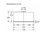 Campana grupo filtrante - Siemens LB78NPC60, 3 niveles, 800 m³/h, 70 cm, Negro