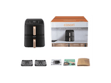 Freidora de aire - Cosori Turbo Tower Compact, Doble cesta, 8.6 l, 2630 W, 230 °C, Revestimiento cerámico Premium, Negro