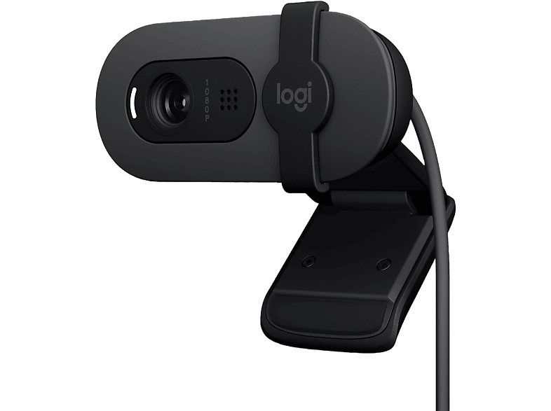 Webcam - Logitech Brio 100, Iluminación automática, Full HD 1080p, USB, Micrófono omnidireccional integrado, Tapa de privacidad, PC-Mac, Negro