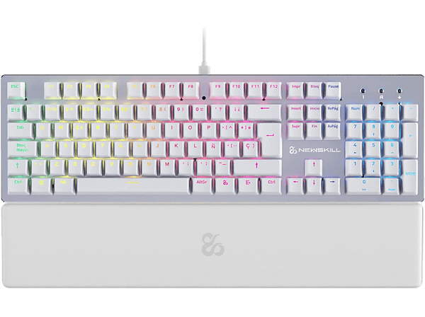 Teclado gaming - NEWSKILL Serike V2, Por Cable, Iluminación RGB, Con reposabrazos, Blanco