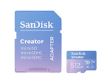 Tarjeta Micro SDXC - Sandisk Creator microSD UHS-I 512 GB, con adaptador, Hasta 190 MB/s, 4K y 5.3K, V30, A2, Azul