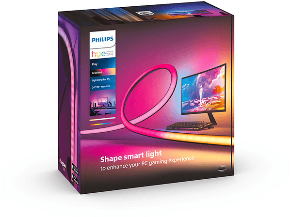 Tira LED - Philips Hue Play Gradient PC lightstrip, Negro y Blanco, Silicona, 90 cm, Para monitor 24" - 27"