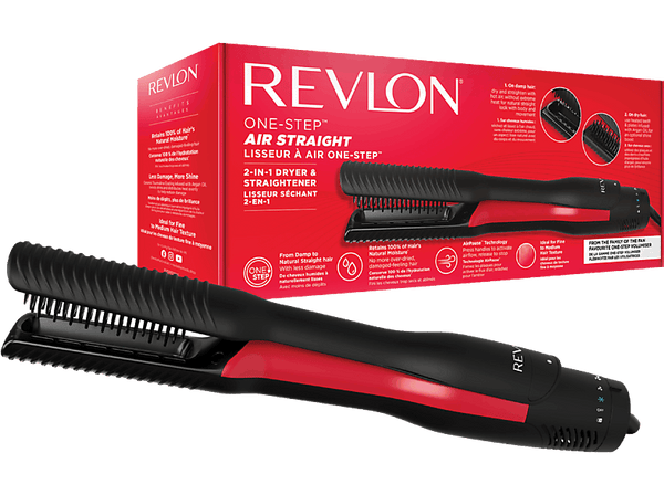 Plancha Secador - Revlon One Step Air Straight, Cerámica, De cabello húmedo a Liso natural, Negro