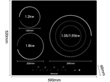 Placa vitrocerámica - Hisense E6322C 3, 3 zonas, Zona XL 30 cm, Control táctil, 60 cm, Negro