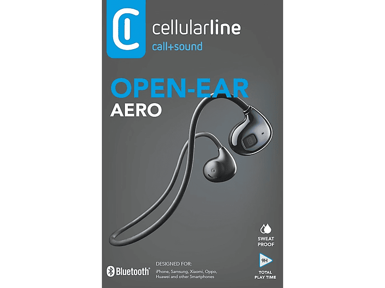 Auriculares deportivos - CellularLine Open-Ear Aero, Intraurales, 9 horas de autonomía, Bluetooth, Negro