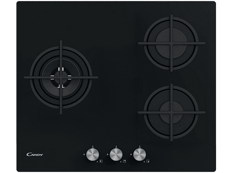 Encimera - Candy Moderna CSG63B4PB, Gas, 3 quemadores, 60cm, Válvula de seguridad Preciflame, Negro