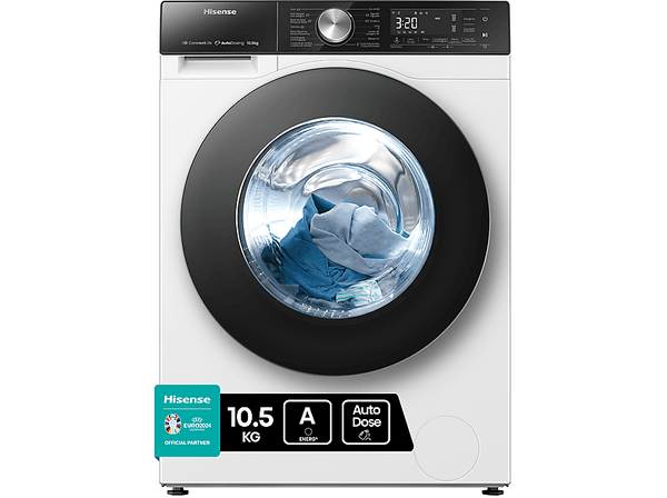 Lavadora carga frontal - Hisense WF5S1045BW, 10.5 kg, 1400 rpm, Auto-Dosificación, Motor Inverter, WiFi, Blanco