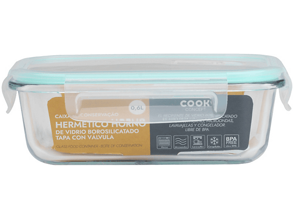 Tupper - CMP Paris KAE1475, Vidrio borosilicatado, 600 ml, Apto para horno, microondas, congelador y lavavajillas, Azul y transparente