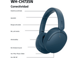 Auriculares inalámbricos - Sony WH-CH735NL, Noise Cancelling, 75h, Carga Rápida, Plegable, Bluetooth, Llamadas nítidas con IA, Azul