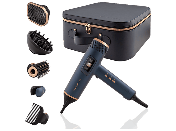 Secador - Rowenta Maestria For You HY9430, 1800 W, Pantalla LED integrada, 225 km/h, 6 Accesorios, Estuche premium, Azul metalizado