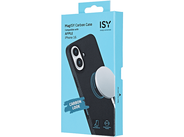 Funda - Isy ISC 3743, Compatible con iPhone 16, Resistente a golpes, Negro Carbón