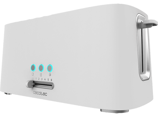 Tostadora - Cecotec Toast&Taste 16000 Extra White, 1630W, 2 ranuras largas extraanchas, 4 tostadas, Soporte para panecillos, Acero inox, White