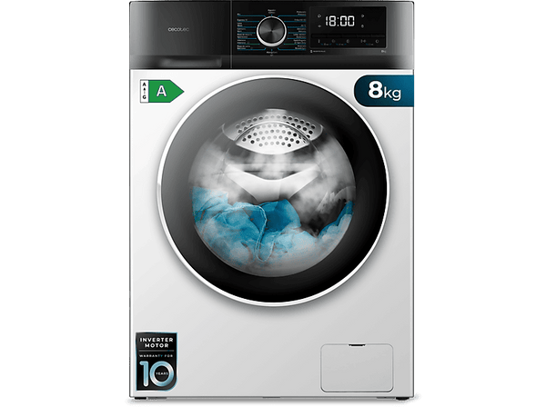 Lavadora carga frontal - Cecotec Bolero DressCode 8500 Inverter A, 8 kg, 1400 rpm, Motor Inverter Plus, Lavado con vapor, White