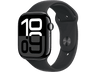 Apple Watch Series 10 (2024), GPS + Cellular, 42 mm, Gesto de doble toque, Caja de aluminio Negro azabache, Correa deportiva Negra, Talla M/L