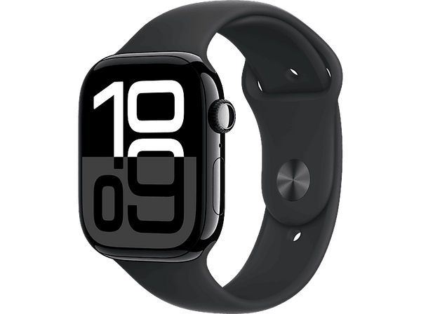 Apple Watch Series 10 (2024), GPS + Cellular, 42 mm, Gesto de doble toque, Caja de aluminio Negro azabache, Correa deportiva Negra, Talla M/L