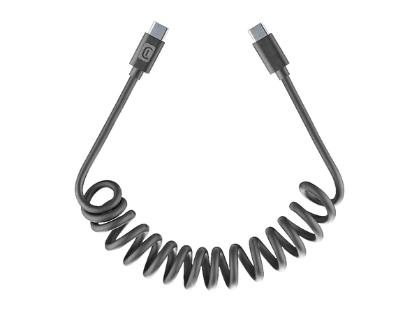 Cable - CellularLine SPIRAL, Extensible hasta 120 cm, Para coche, Anti-enredos, Acabado seda, Tipo C a Tipo C, Negro