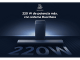 Barra de sonido - TCL S55HE, Bluetooth, Inalámbrico, 220W, 2.1 Canales, Dolby Atmos, 5 teclas táctiles, LED, Titanio Oscuro