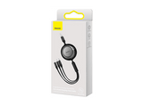Cable USB - Baseus 3-en-1 Bright Mirror, Cable retráctil 110 cm, Carga rápida multidispositivo, USB-Lightning-Tipo-C-Micro, 66W, Negro