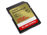 Tarjeta SD - SANDISK Extreme Plus, 256 GB, Vídeo 4k UHD, Hasta 240 MB/s lectura, U3, V30, C10, UHS-I, Oro
