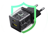 Cargador de pared - Baseus PALM, 30W, USB y Tipo C, Carga rápida, Tamaño extrapequeño, Carga simultánea, Control inteligente de temperatura, Negro