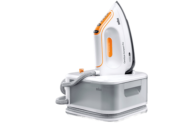 Centro de planchado - Braun CareStyle Compact Pro IS2561WH, 2400W, 1.5l, 6 bar, Golpe de vapor 400g/min, Suela EloxalPlus, Freeglide3D, Blanco/Naranja