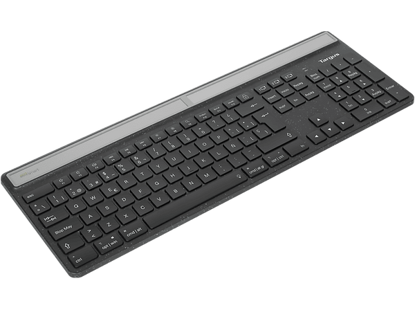 Teclado inalámbrico - Targus AKB868ES, EcoSmart Solar Keyboard, Antimicrobiano, Bluetooth, Full Size, USB-C, Negro