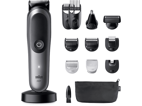 Afeitadora multifunción - Braun Recortadora todo en 1 Series 7 AIO7560, Kit De Styling 13 en 1, Lámina ProBlade, AutoSense, Wet& Dry, Gris